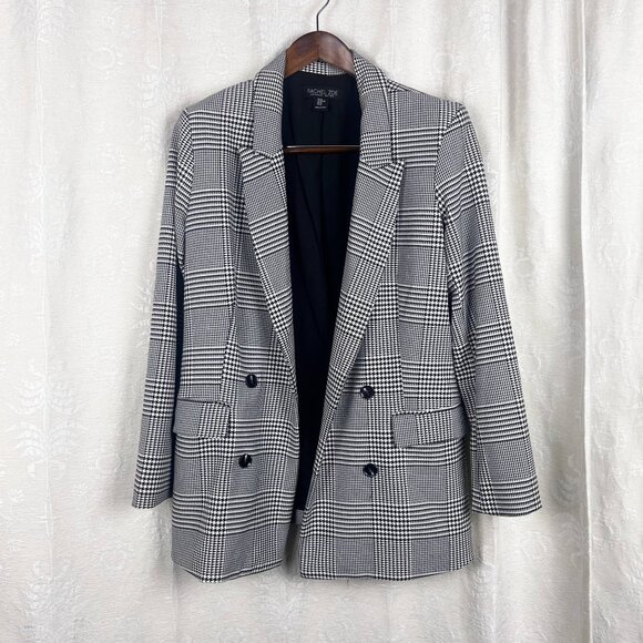 Rachel Zoe oversized houndstooth open front blazer menswear stretch - Picture 1 of 8